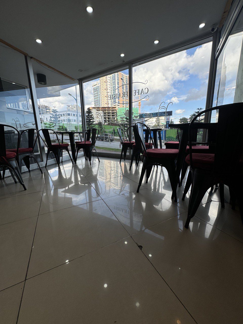Beautiful pastry display case with desserts